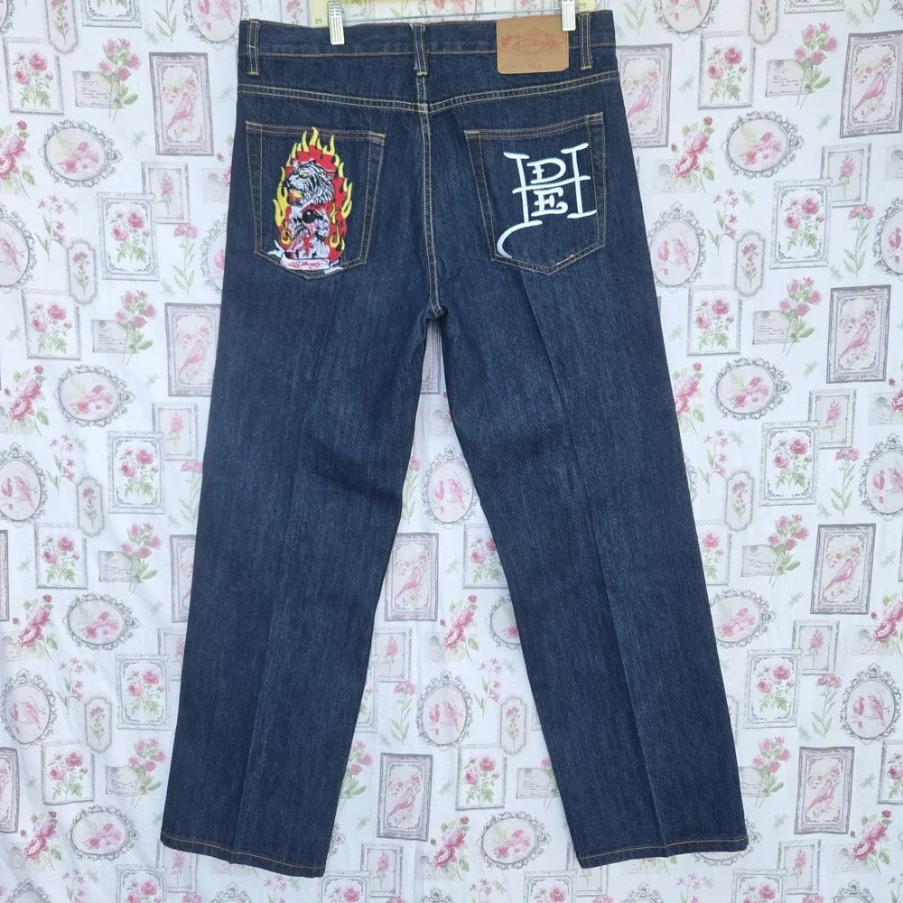 Rare Vintage Ed Hardy Christian Audigier Tiger In Flames Embroidered Jean  38x34